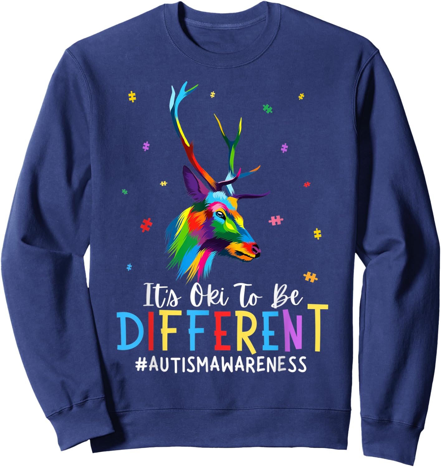 Funny Autism Awareness It's Oki To Be Different Deer Kid Sweatshirt - Sweatshirt | Navy