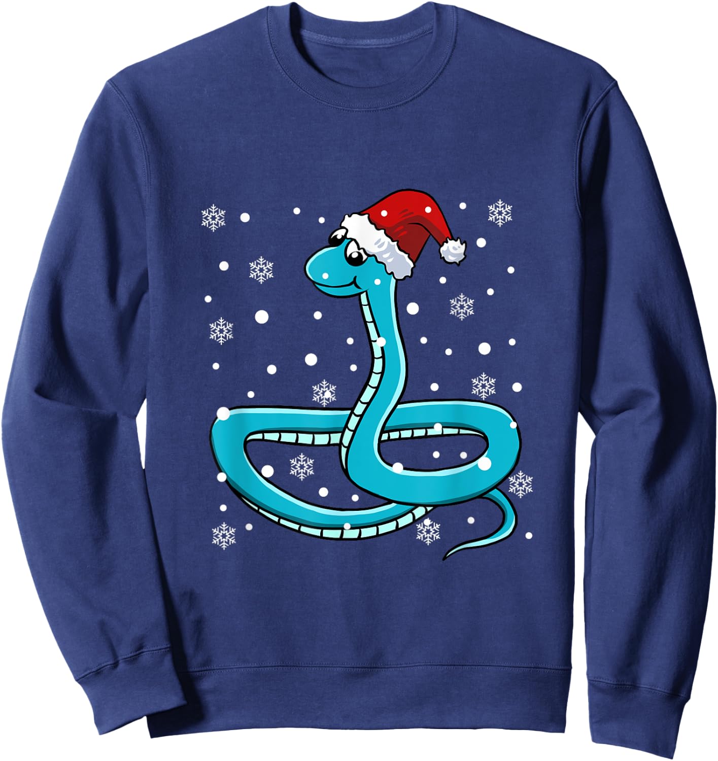 Snake Santa Hat Christmas Pajama Cute Animal Snowflakes Xmas Sweatshirt - Sweatshirt | Navy