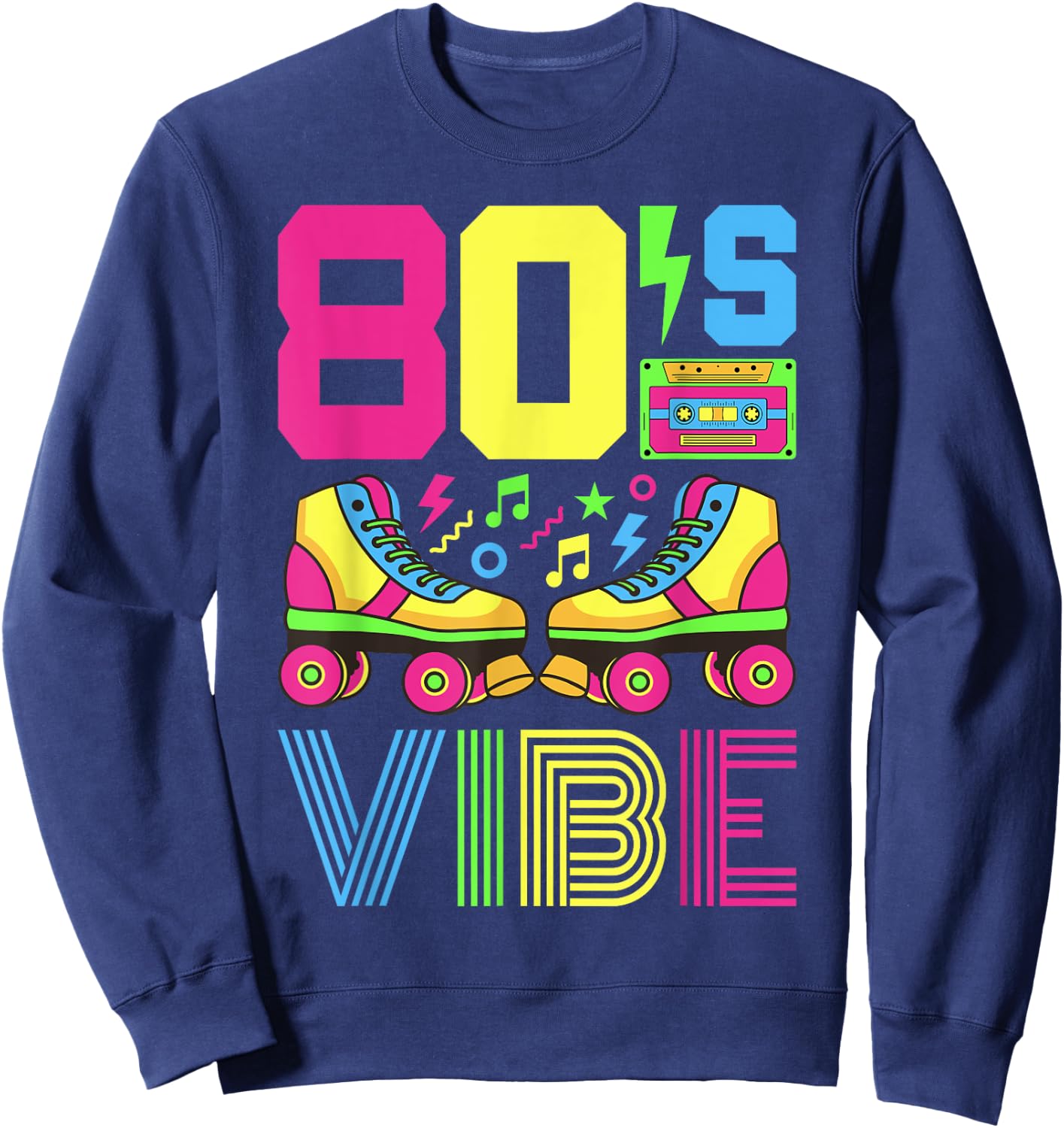80s Themed Clothes & Outfits Girls Kids 80s Vibe 1980s Fashion Theme Party Outfit Eighties Costume Black Classic Fit Short Sleeve Small Sweatshirt - Sweatshirt | Navy