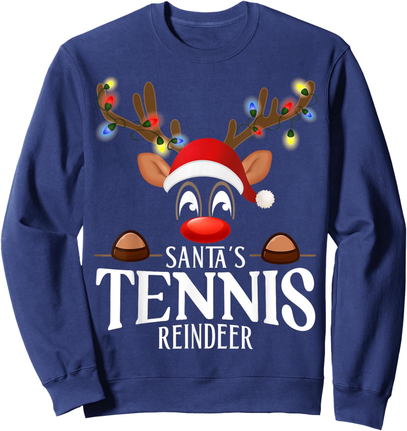 Santa's Tennis Reindeer Funny XMas Matching PJS Sweatshirt - Sweatshirt | Navy