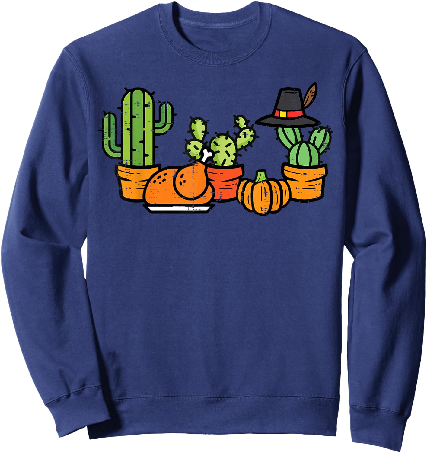Thanksgiving Cactus Turkey Day Succulent Plant Women Kid Men Sweatshirt - Sweatshirt | Navy