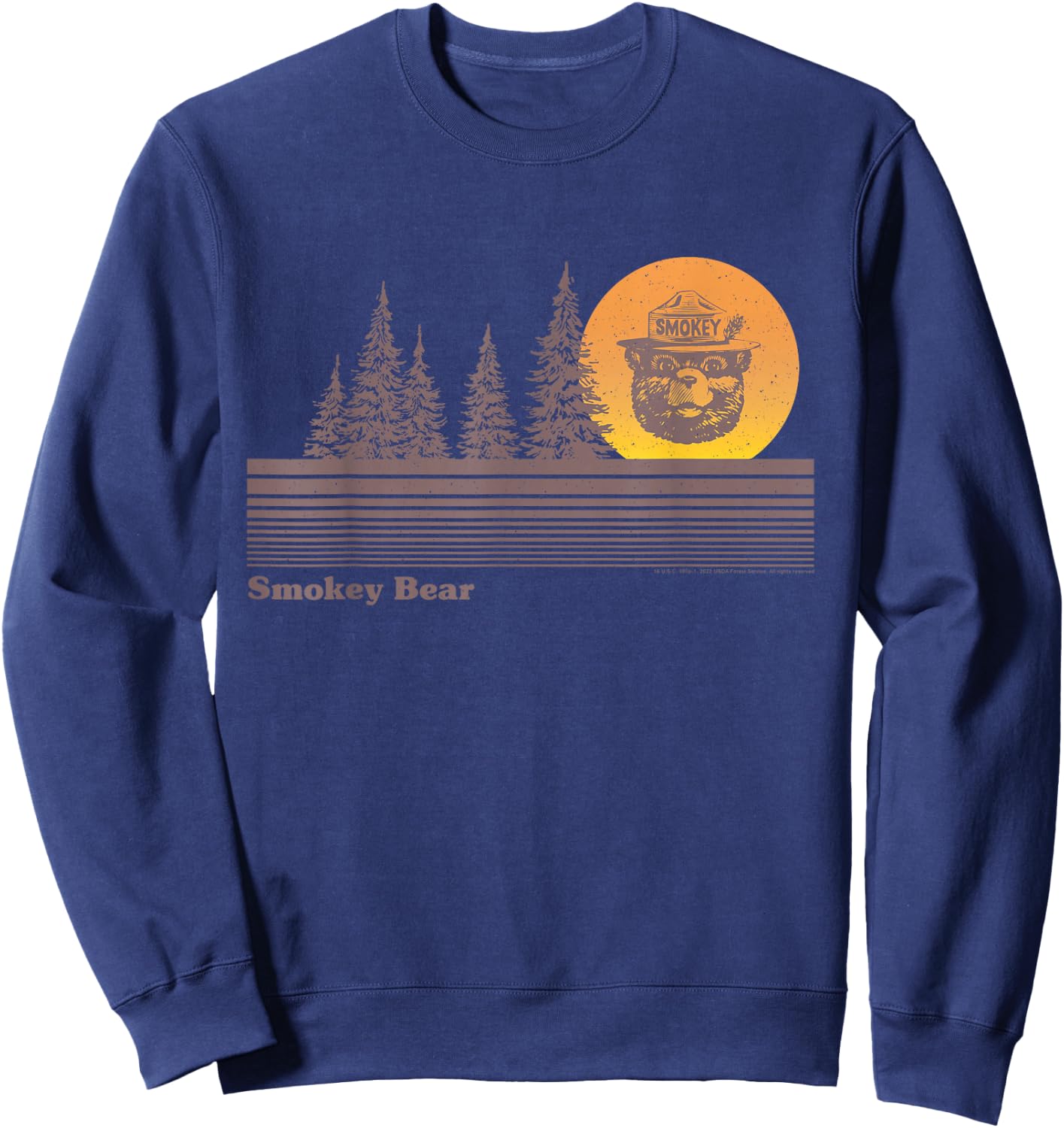 Smokey Bear Vintage Sunset Retro Forest Fire Prevention PSA Sweatshirt - Sweatshirt | Navy