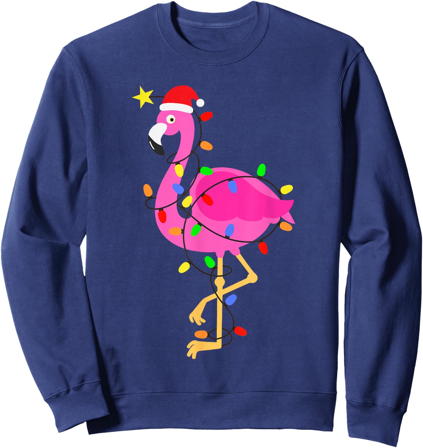 Funny Pink Flamingo in Santa Hat Christmas in July Men Women Sweatshirt - Sweatshirt | Navy