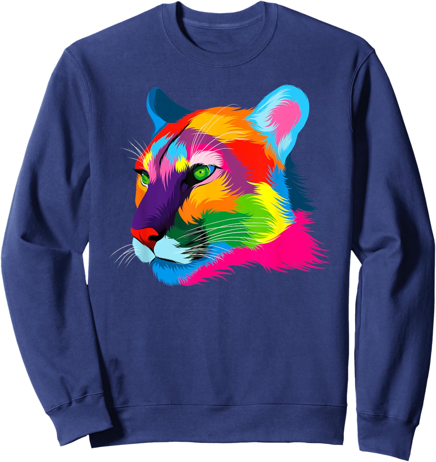 Puma Cougar Head Colorful Art Animals Watercolor Painting Sweatshirt - Sweatshirt | Navy