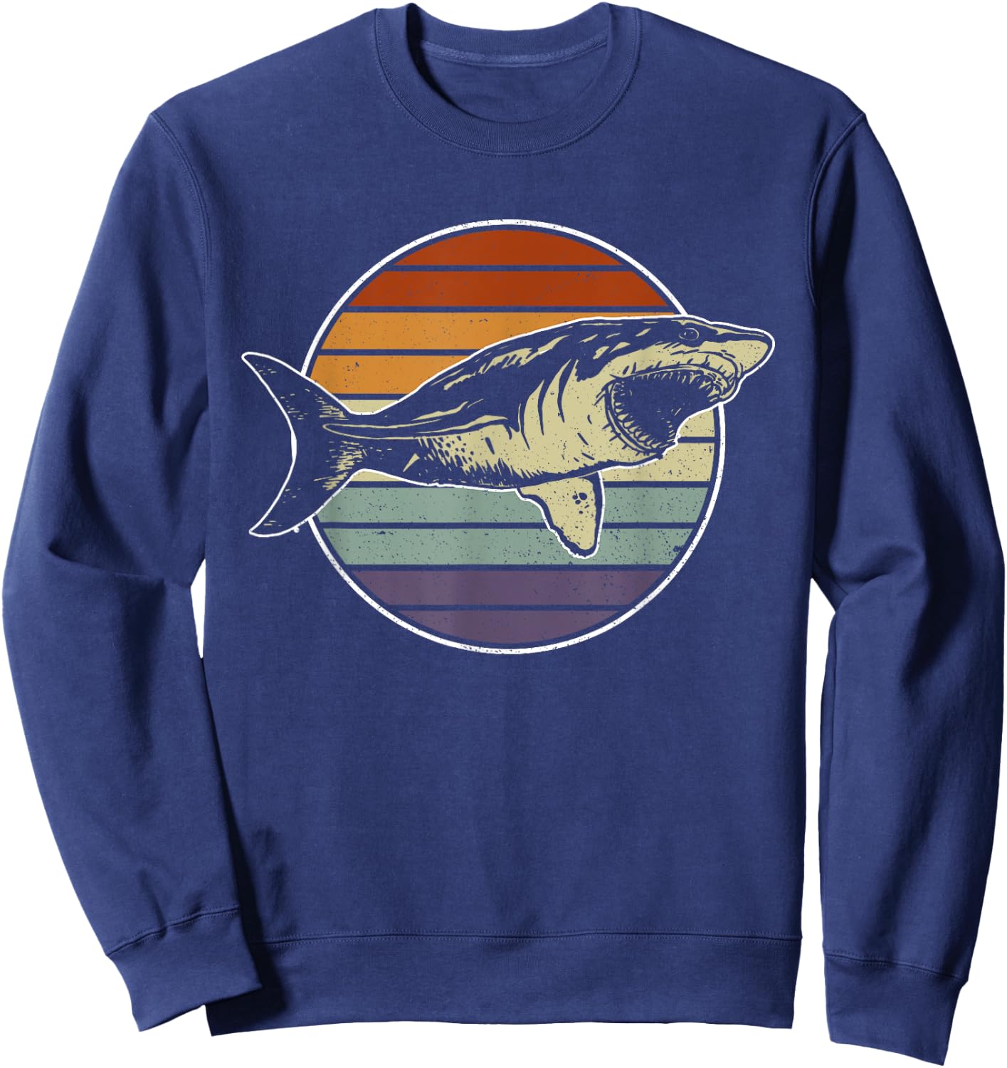 Retro Megalodon Tooth Shark Lover Sweatshirt - Sweatshirt | Navy