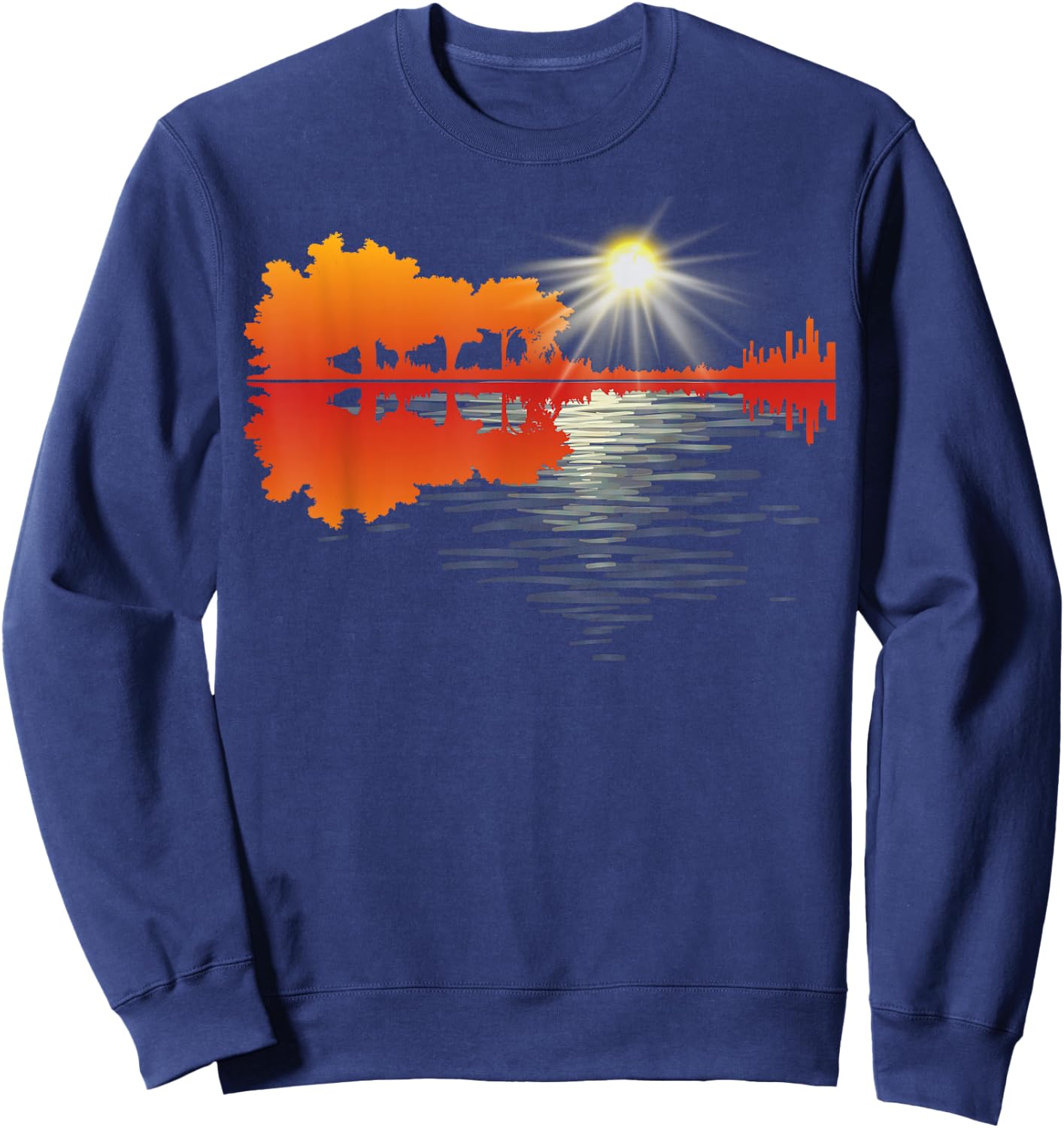 Nature Guitar Lake Shadow Love Guitar Musician Guitar lover Sweatshirt - Sweatshirt | Navy