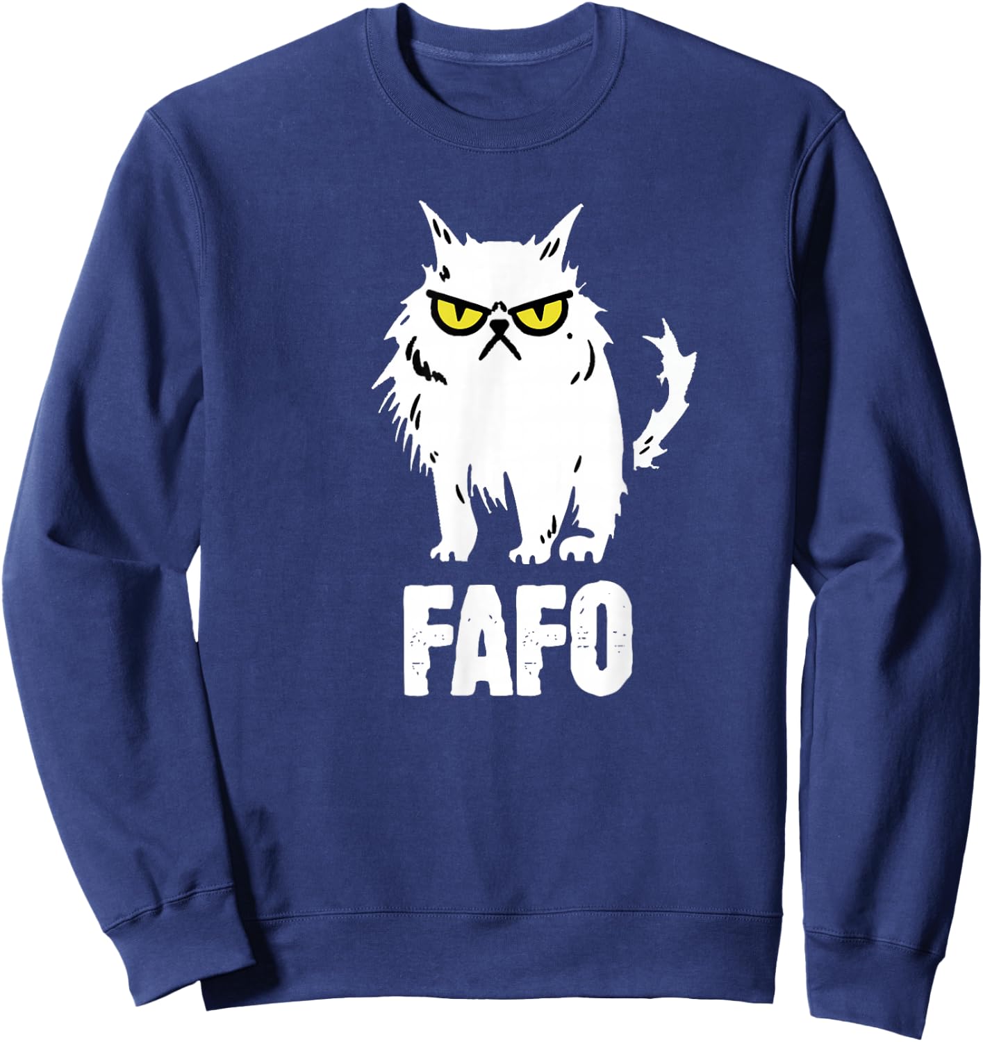 Funny Cat Designs -Adults FAFO Cat - Black - Small - Short Sleeve - - Classic Fit - All Seasons Sweatshirt - Sweatshirt | Navy