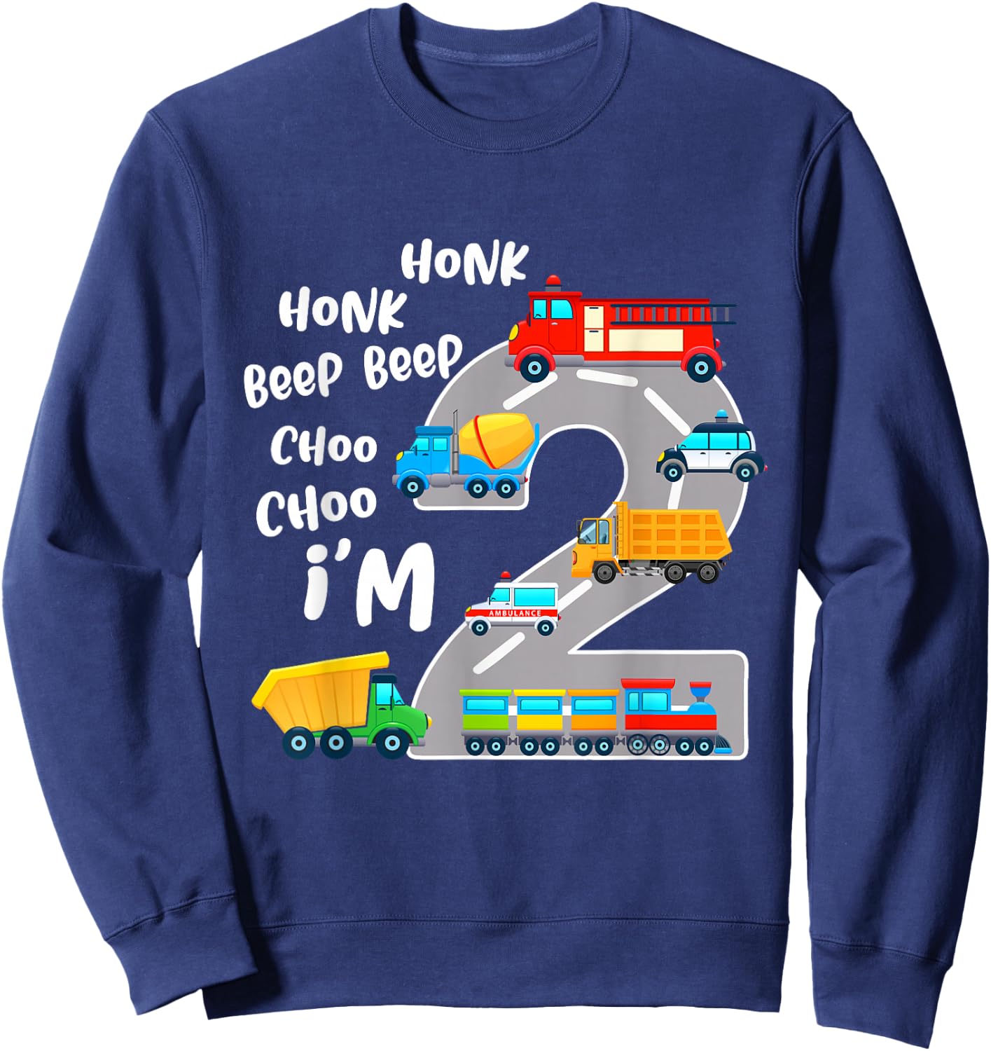 2 Year Old Birthday Transportation 2nd Party Kids Sweatshirt - Sweatshirt | Navy