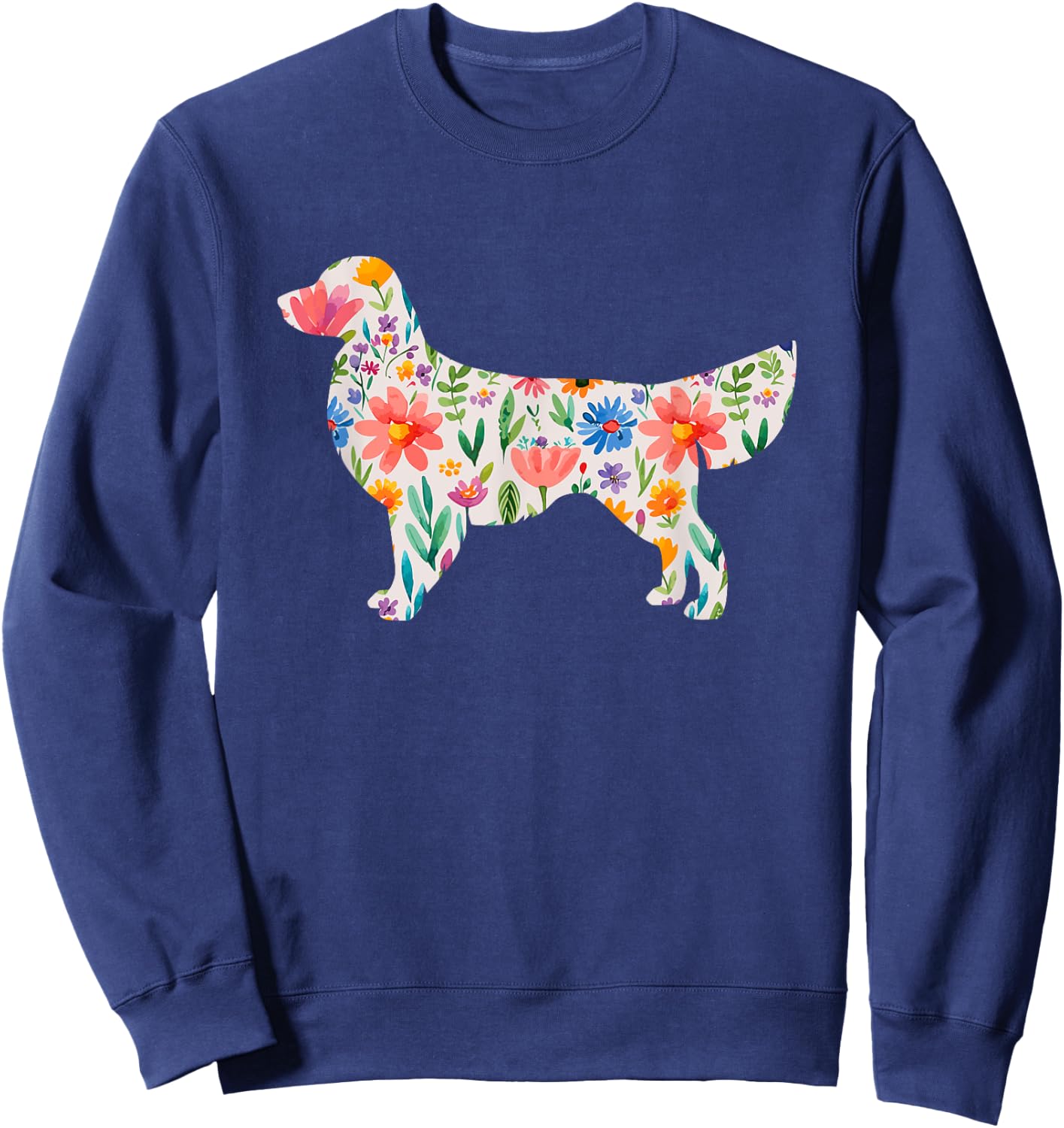 Golden Retriever watercolor flowers design Sweatshirt - Sweatshirt | Navy