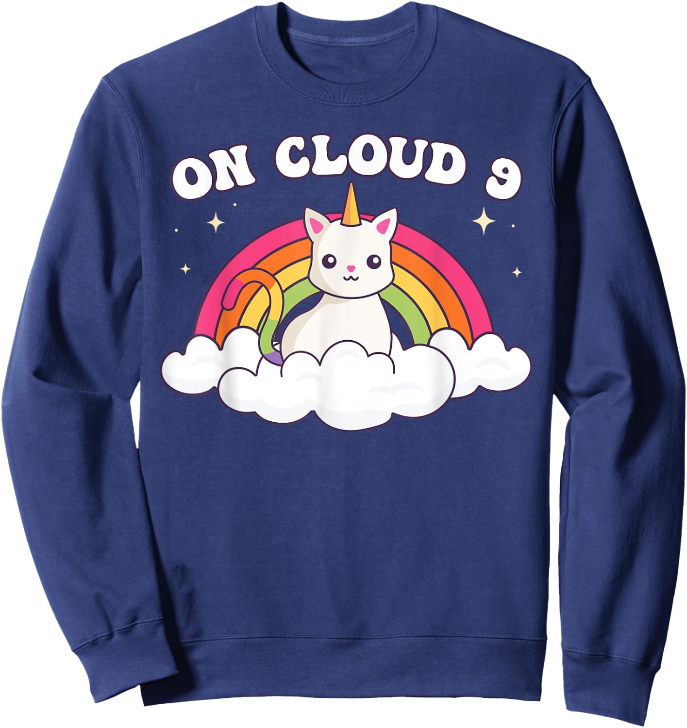 9th Birthday Girl Rainbow On Cloud Nine Sweatshirt - Sweatshirt | Navy
