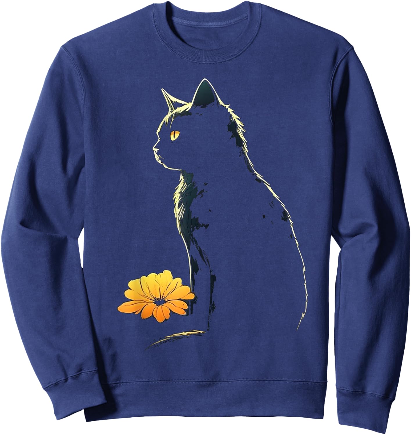 Cat Artwork - Flowers Art Cat Motif Animal Cat Sweatshirt - Sweatshirt | Navy