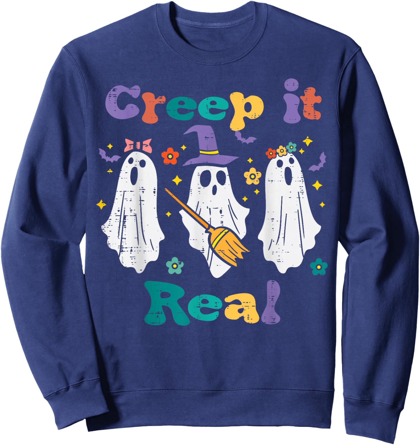 Ghosts Creep It Real Retro Halloween Costume Men Women Kids Sweatshirt - Sweatshirt | Navy
