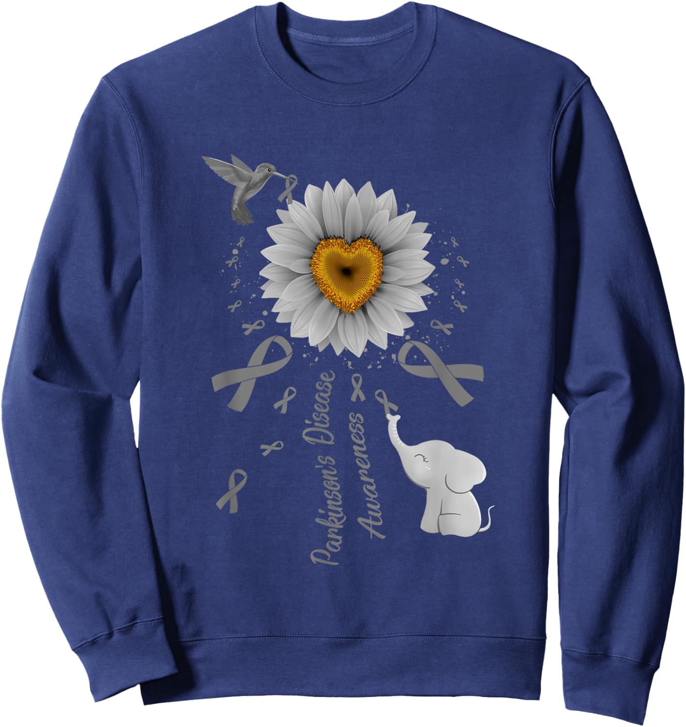 Sunflower Hummingbird Elephant Parkinson's Disease Awareness Sweatshirt - Sweatshirt | Navy
