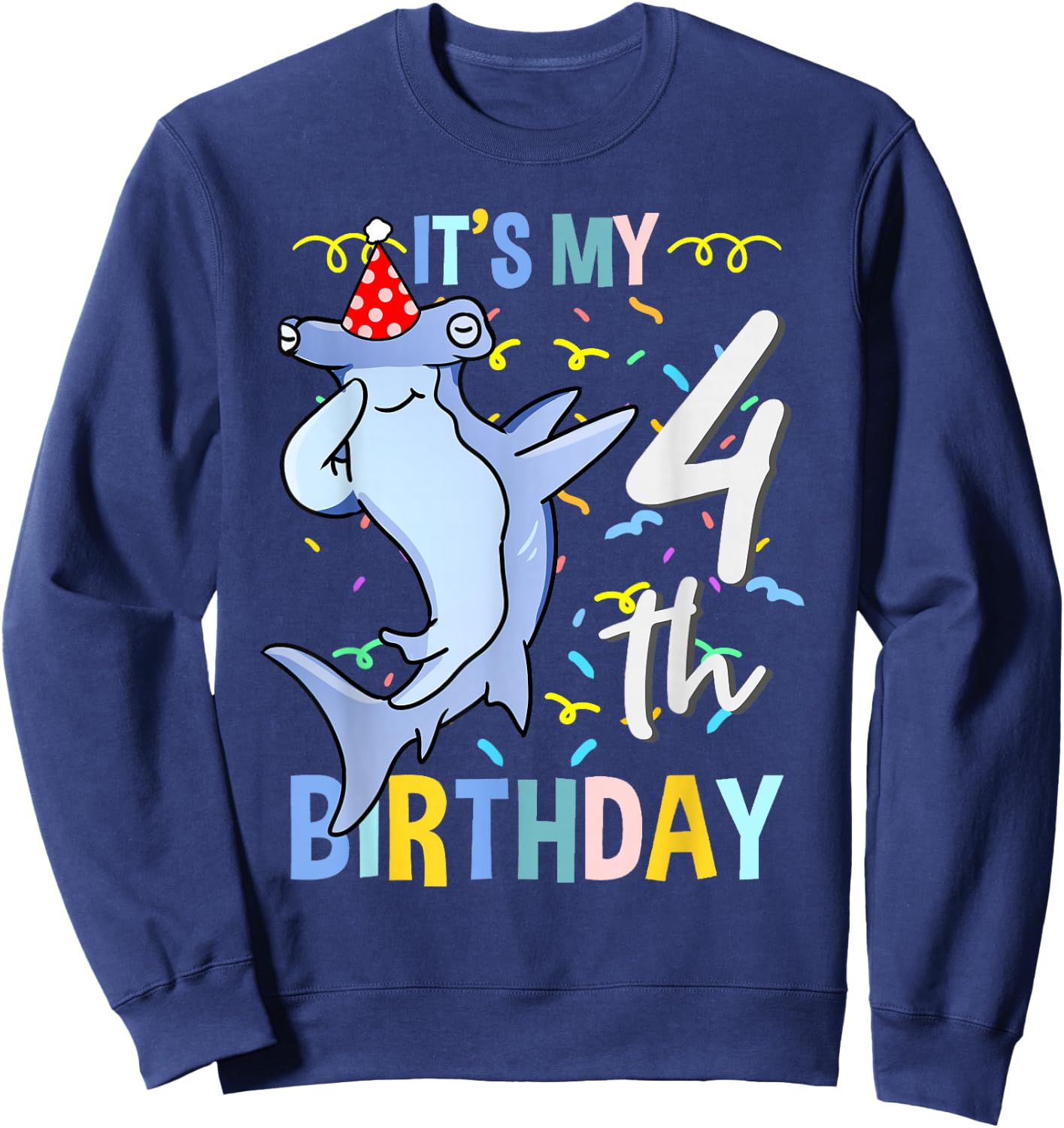 Its My 4th Birthday Dabbing Hammerhead Shark Sweatshirt - Sweatshirt | Navy