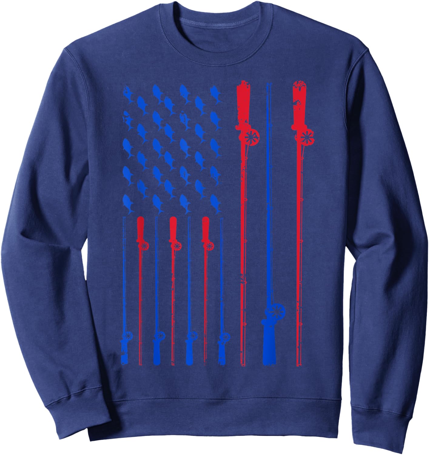Fishing Pole American Flag Patriotic Men Women 4th of July Sweatshirt - Sweatshirt | Navy