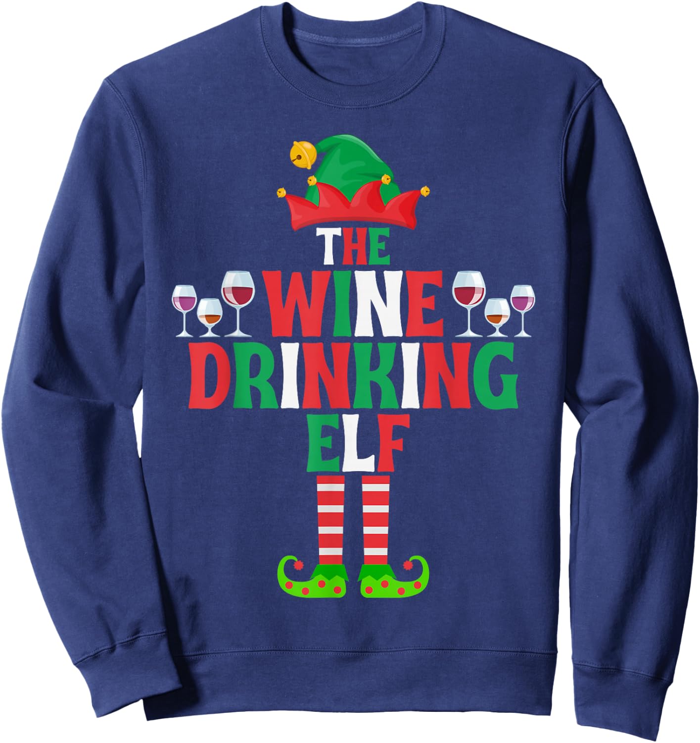 The Wine Drinking Elf, Funny Matching Family Group Christmas Sweatshirt - Sweatshirt | Navy