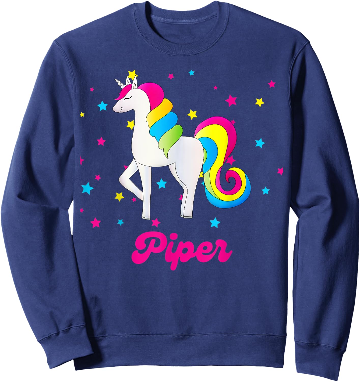 Cute Rainbow Unicorn Pink and Blue Personalized Piper Sweatshirt - Sweatshirt | Navy