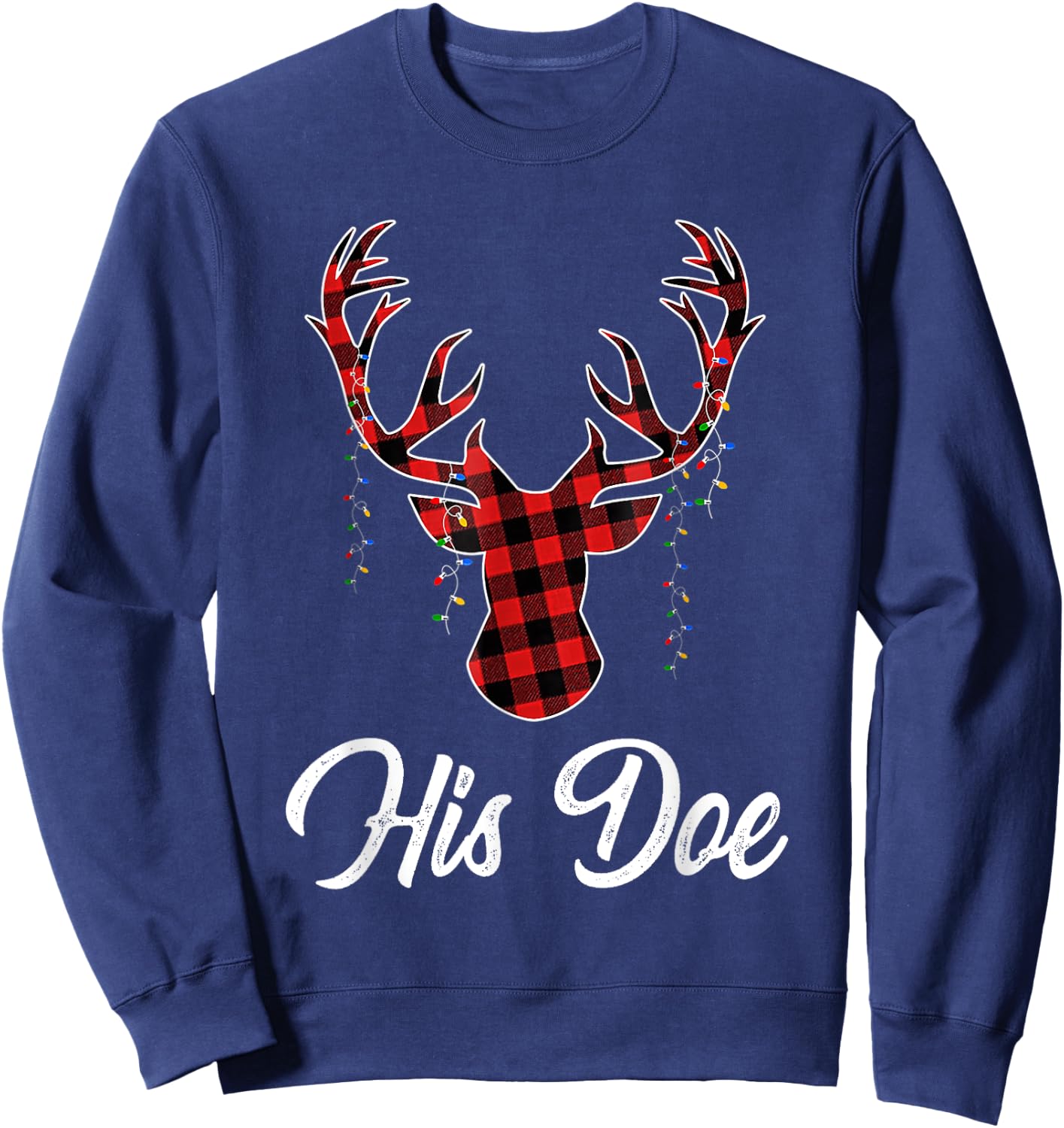 Christmas Couple Matching Pajama Set Her Buck His Doe Sweatshirt - Sweatshirt | Navy
