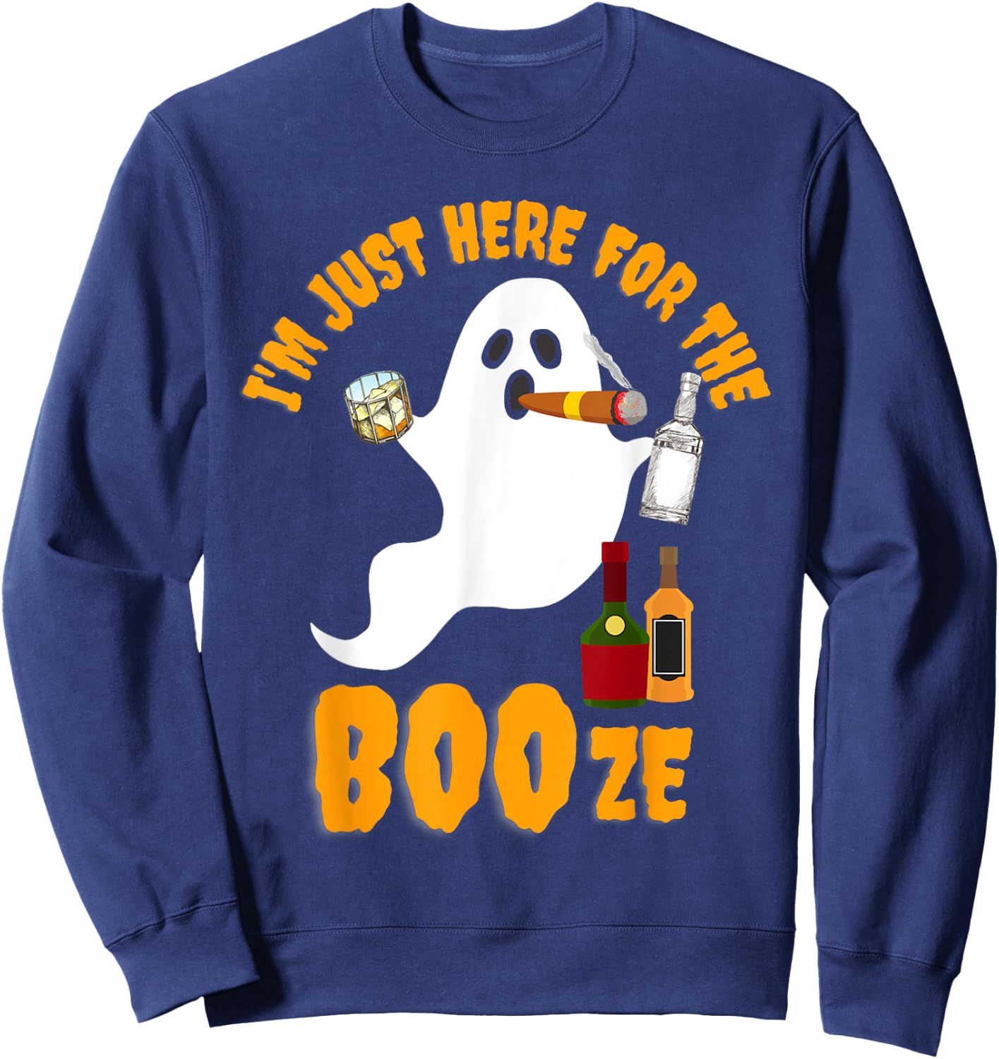 I'm Just Here For The Boos Booze Bourbon Drinking Halloween Sweatshirt - Sweatshirt | Navy