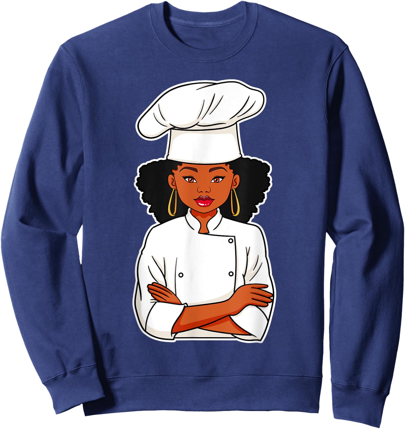 Chef African American Black Woman Afro Hair Cook Culinarian Sweatshirt - Sweatshirt | Navy