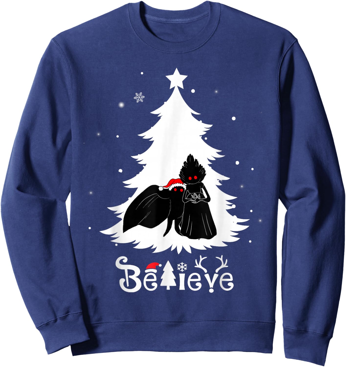 Believe Mothman And Flatwoods Monster Christmas Cryptid Sweatshirt - Sweatshirt | Navy