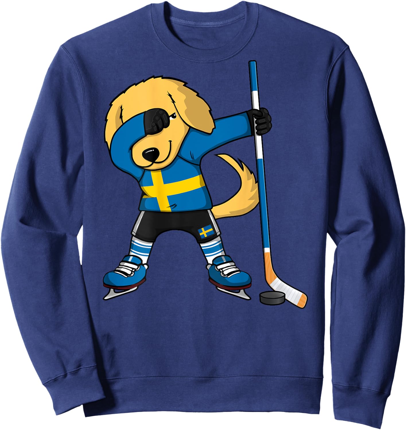 Dabbing Golden Retriever Sweden Ice Hockey Lovers Jersey Art Sweatshirt - Sweatshirt | Navy
