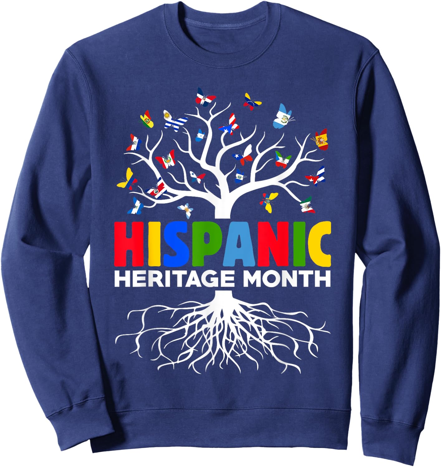 Butterflies Latina Countries Flags Hispanic Heritage Month Sweatshirt - Sweatshirt | Navy