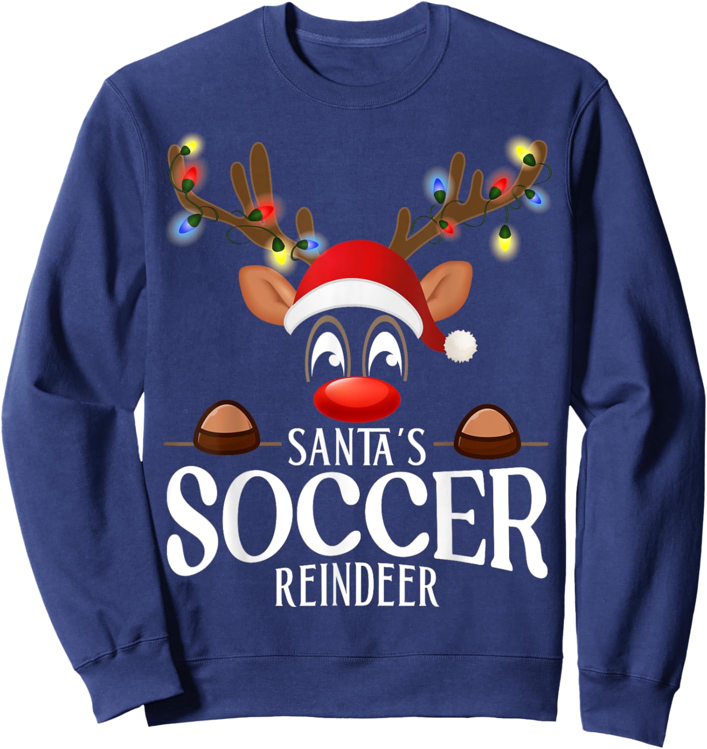 Santa's Soccer Reindeer Funny XMas Matching PJS Sweatshirt - Sweatshirt | Navy