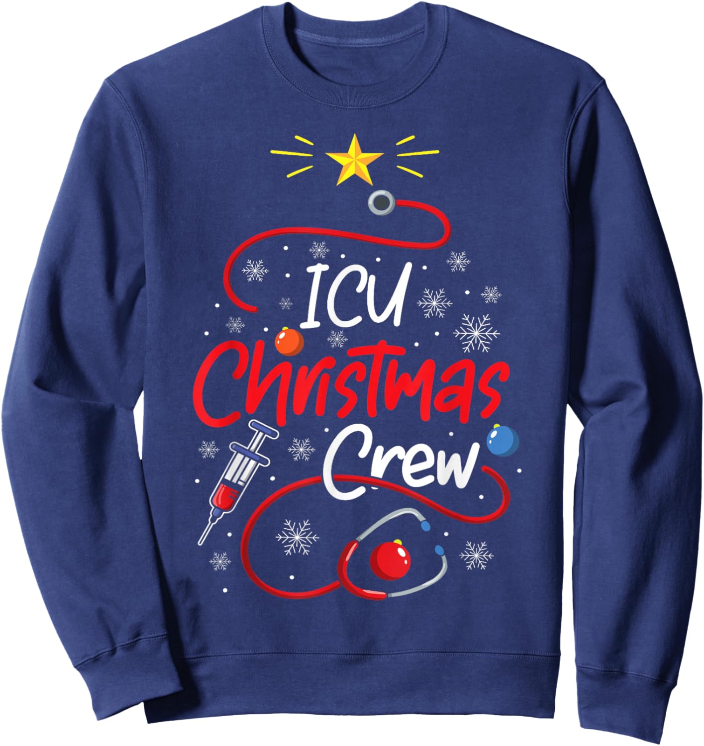Nurse ICU Christmas Crew Nursing Christmas lights Sweatshirt - Sweatshirt | Navy
