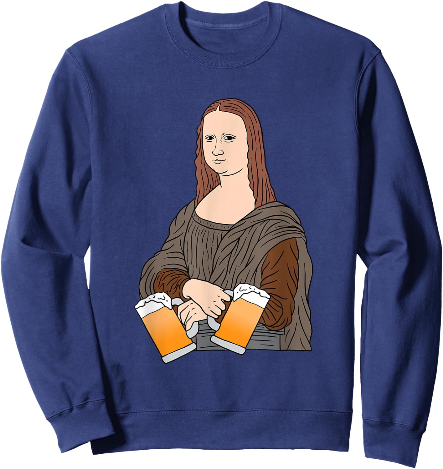 Mona Lisa by Leonardo Da Vinci Beer Party Alcohol Art Sweatshirt - Sweatshirt | Navy