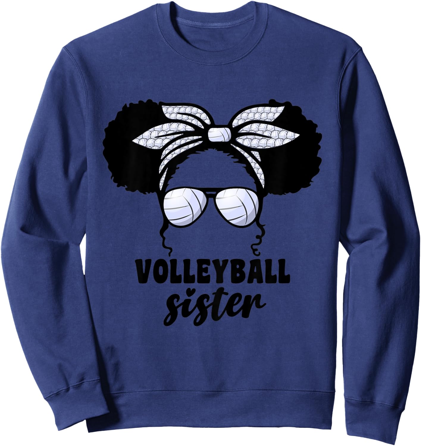 Kids Black Afro Volleyball Little Sister For Girls Kids Messy Bun Sweatshirt - Sweatshirt | Navy