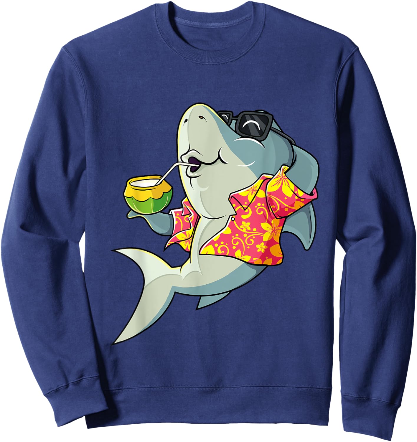 Hawaiian Shark Summer Tropical Luau Party Men Boys Kids Sweatshirt - Sweatshirt | Navy