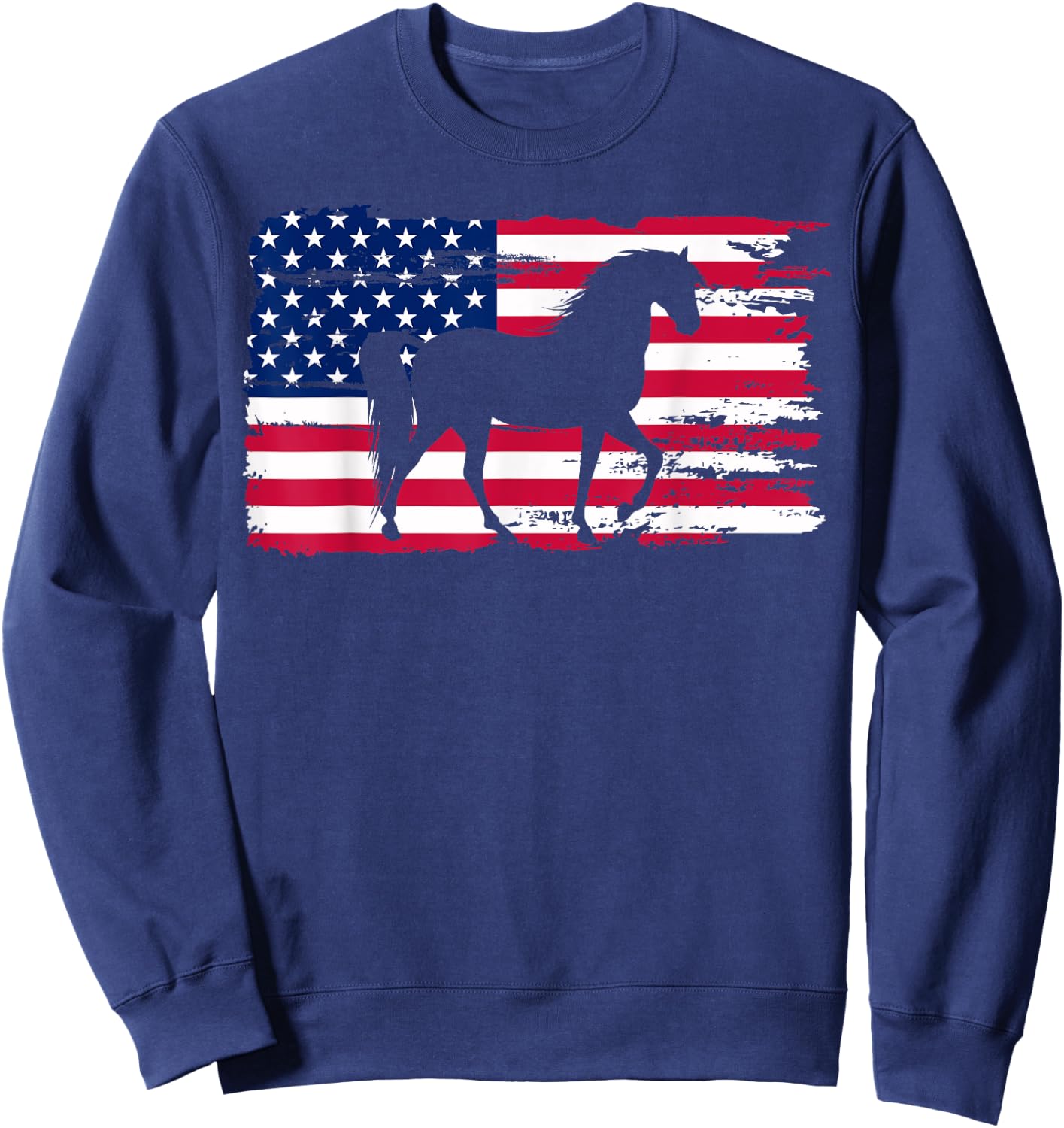 Patriotic Black Horse American Flag USA 4th of July Sweatshirt - Sweatshirt | Navy
