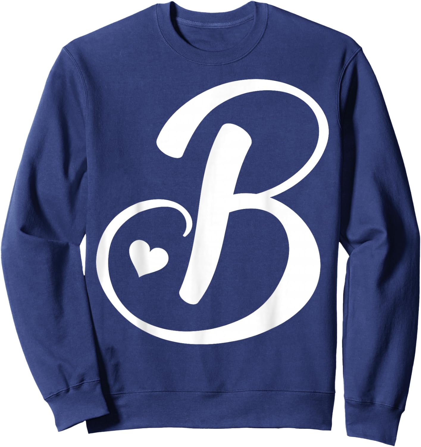 White Letter B Monogram Initial Minimalist Heart Graphic Sweatshirt - Sweatshirt | Navy
