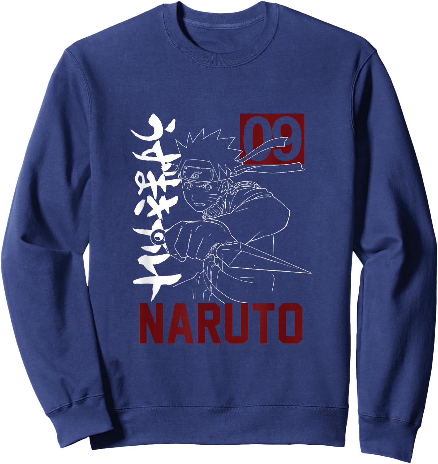 Naruto - Anime Graphic with Kunai Kanji Design - Black, Short Sleeve, Size S Sweatshirt - Sweatshirt | Navy