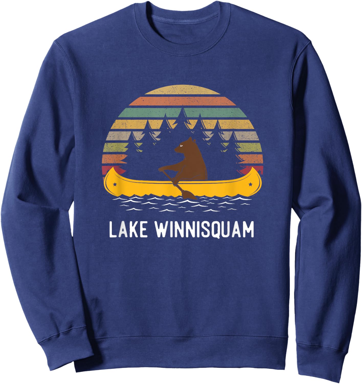 Lake Winnisquam Vintage retro sunset Bear Canoe outdoor Sweatshirt - Sweatshirt | Navy