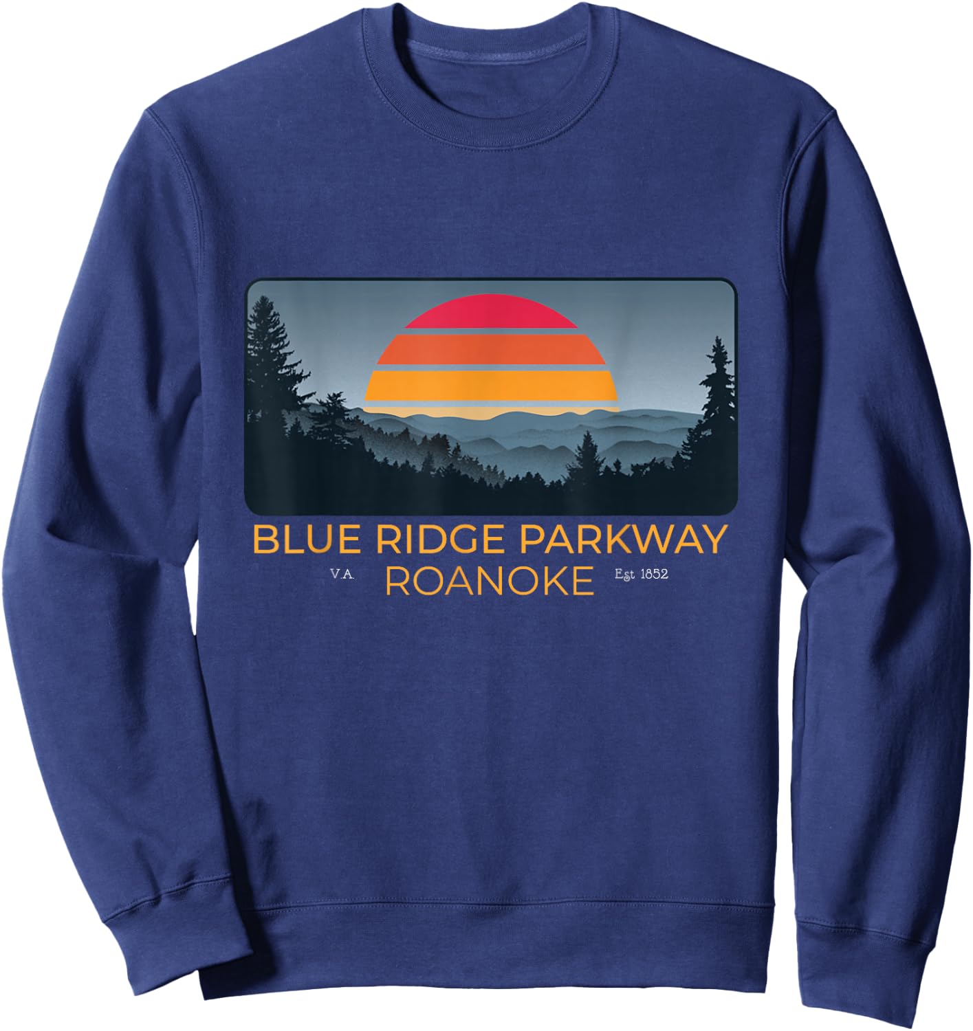 Retro 1970s Sunset Blue Ridge Parkway Roanoke Virginia Sweatshirt - Sweatshirt | Navy