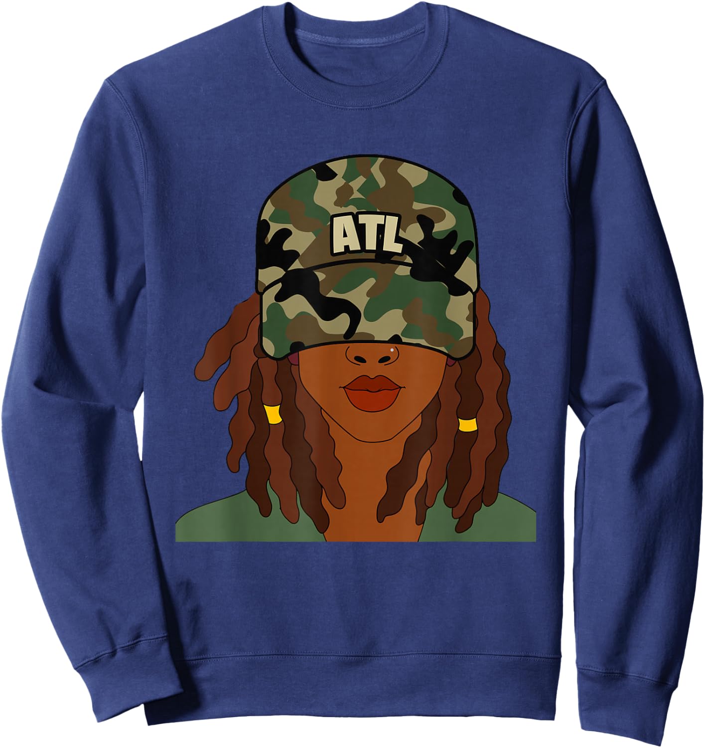 ATL Black Woman From Atlanta Locs Camo Sweatshirt - Sweatshirt | Navy