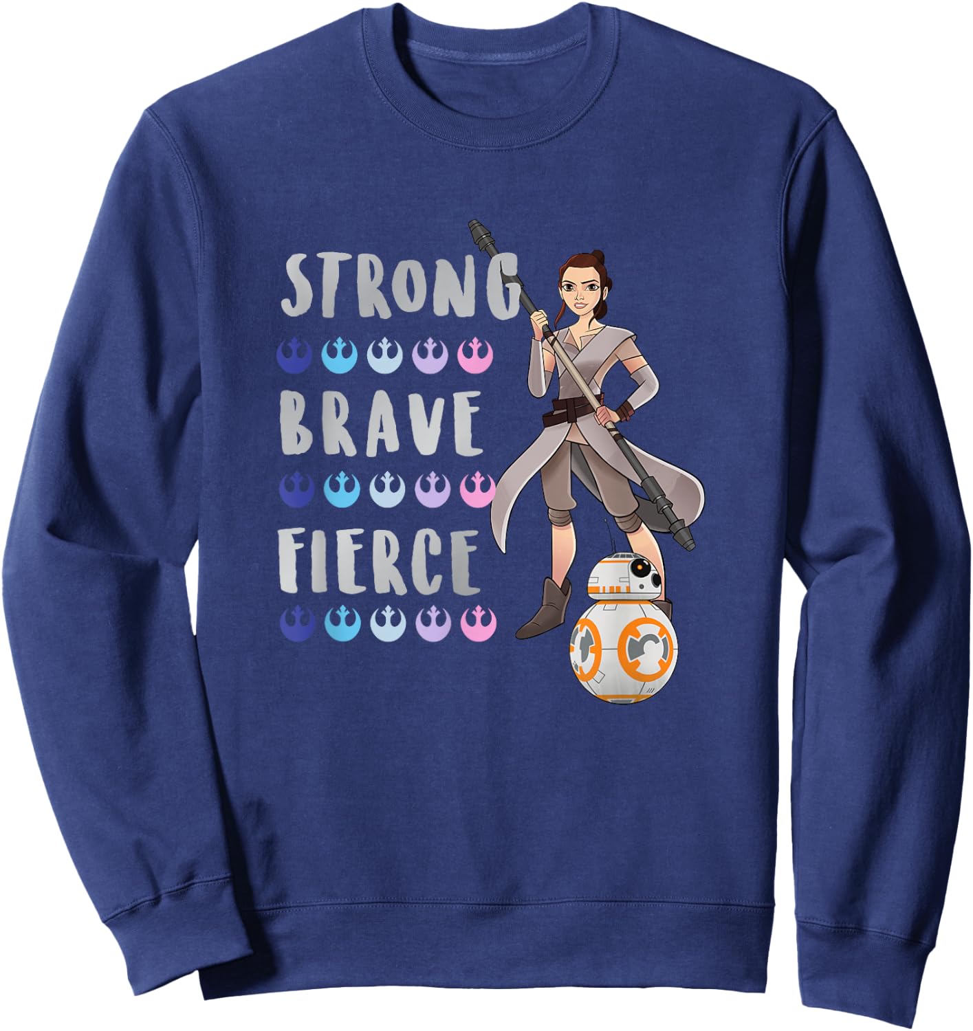 Star Wars Classic Strong Brave Fierce Rey & BB-8 Poster Sweatshirt - Sweatshirt | Navy