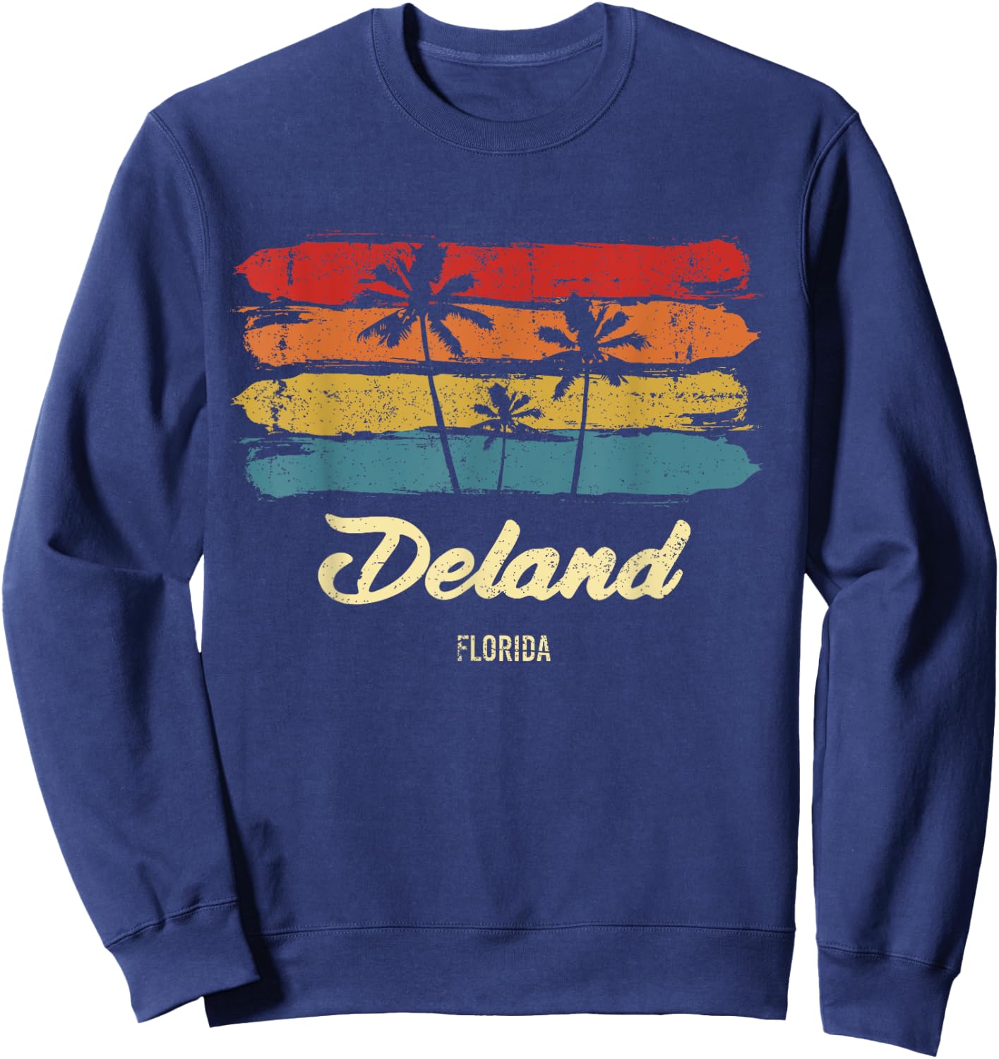 Vintage Deland Florida Palm Trees FL Retro Sweatshirt - Sweatshirt | Navy