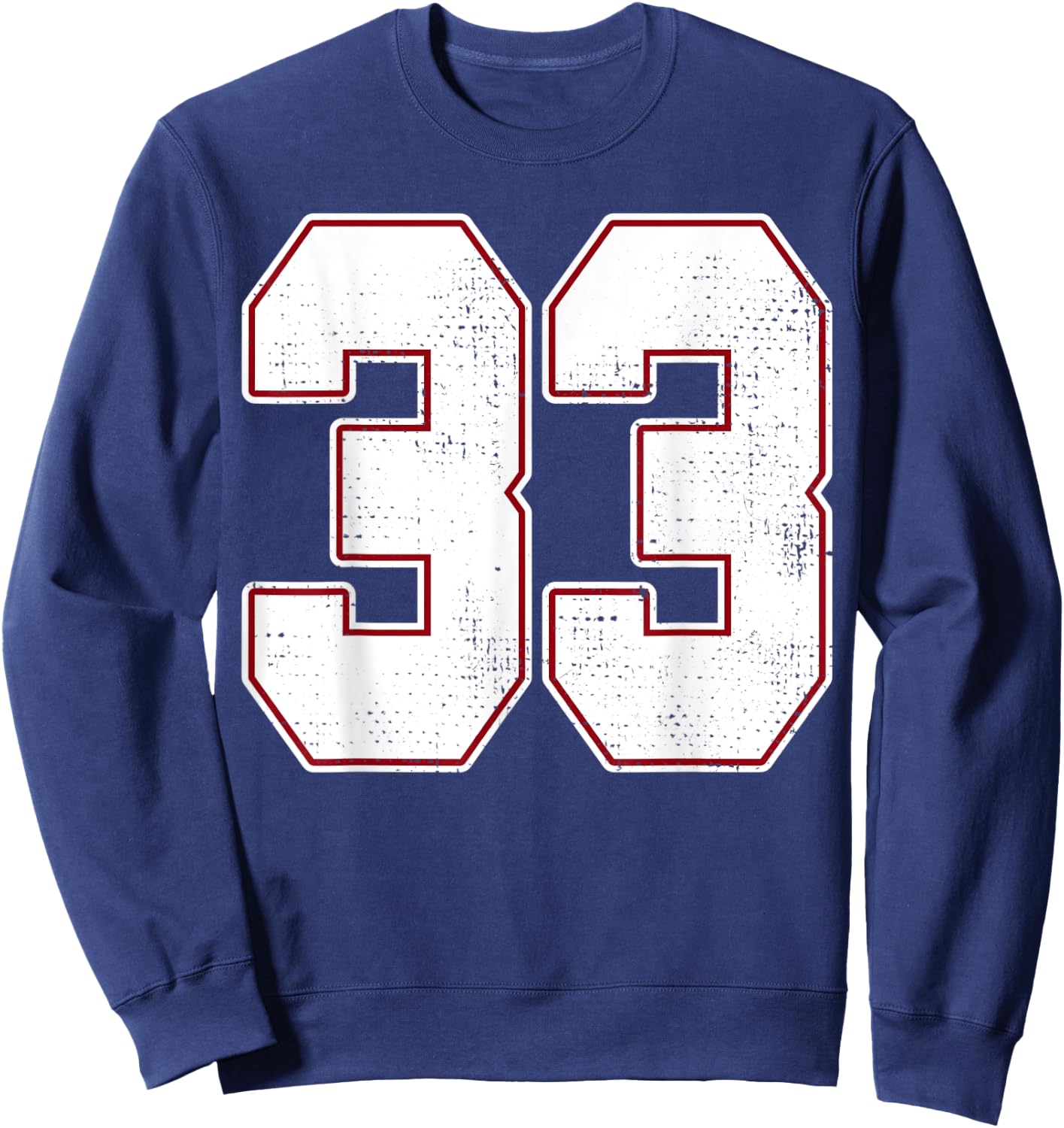 #33 Outline Number 33 Fan Varsity Sports Team Blue Jersey Sweatshirt - Sweatshirt | Navy