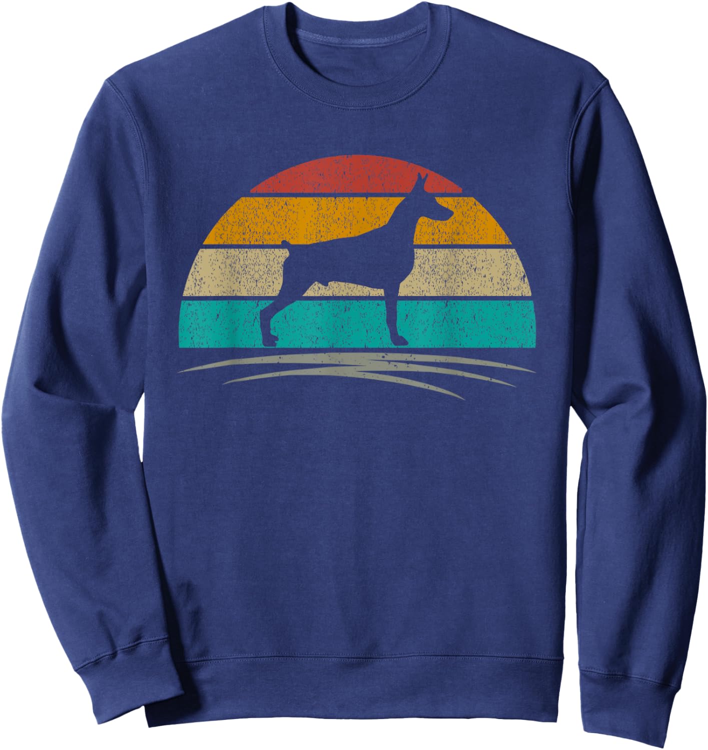 Doberman Retro Sunset Distressed Mom Dad Dog Lover Sweatshirt - Sweatshirt | Navy