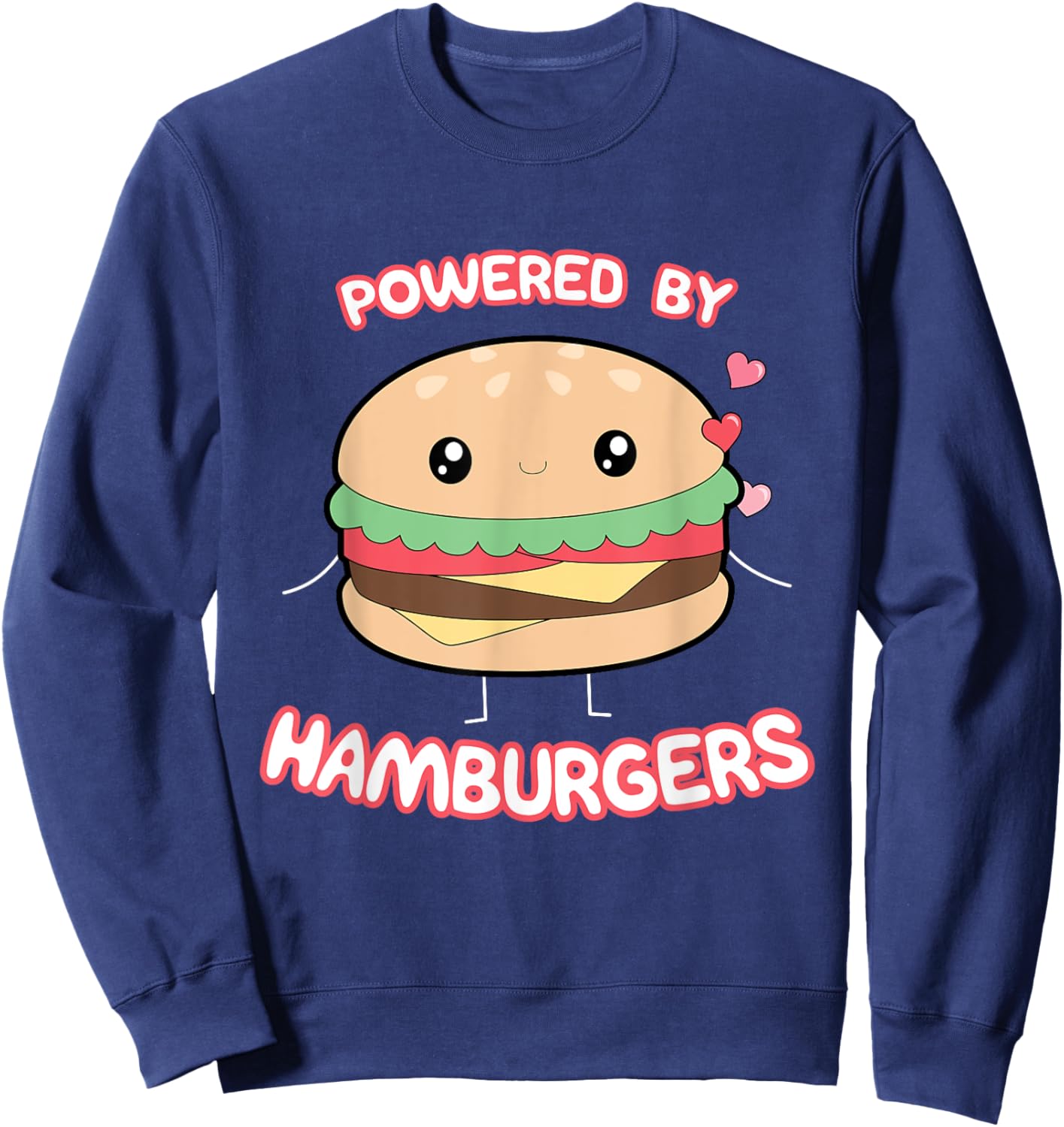 Powered By Hamburgers, Kawaii Hamburger Top Sweatshirt - Sweatshirt | Navy