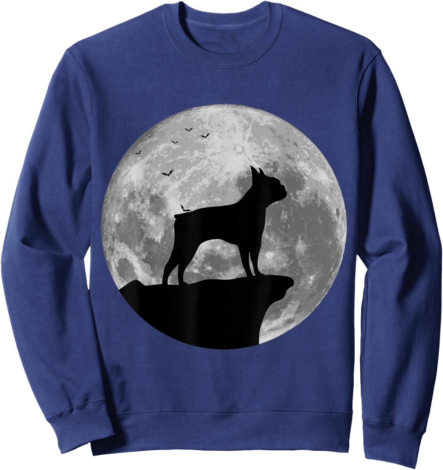 Boston Terrier Silhouette In The Moon Halloween Costume Sweatshirt - Sweatshirt | Navy