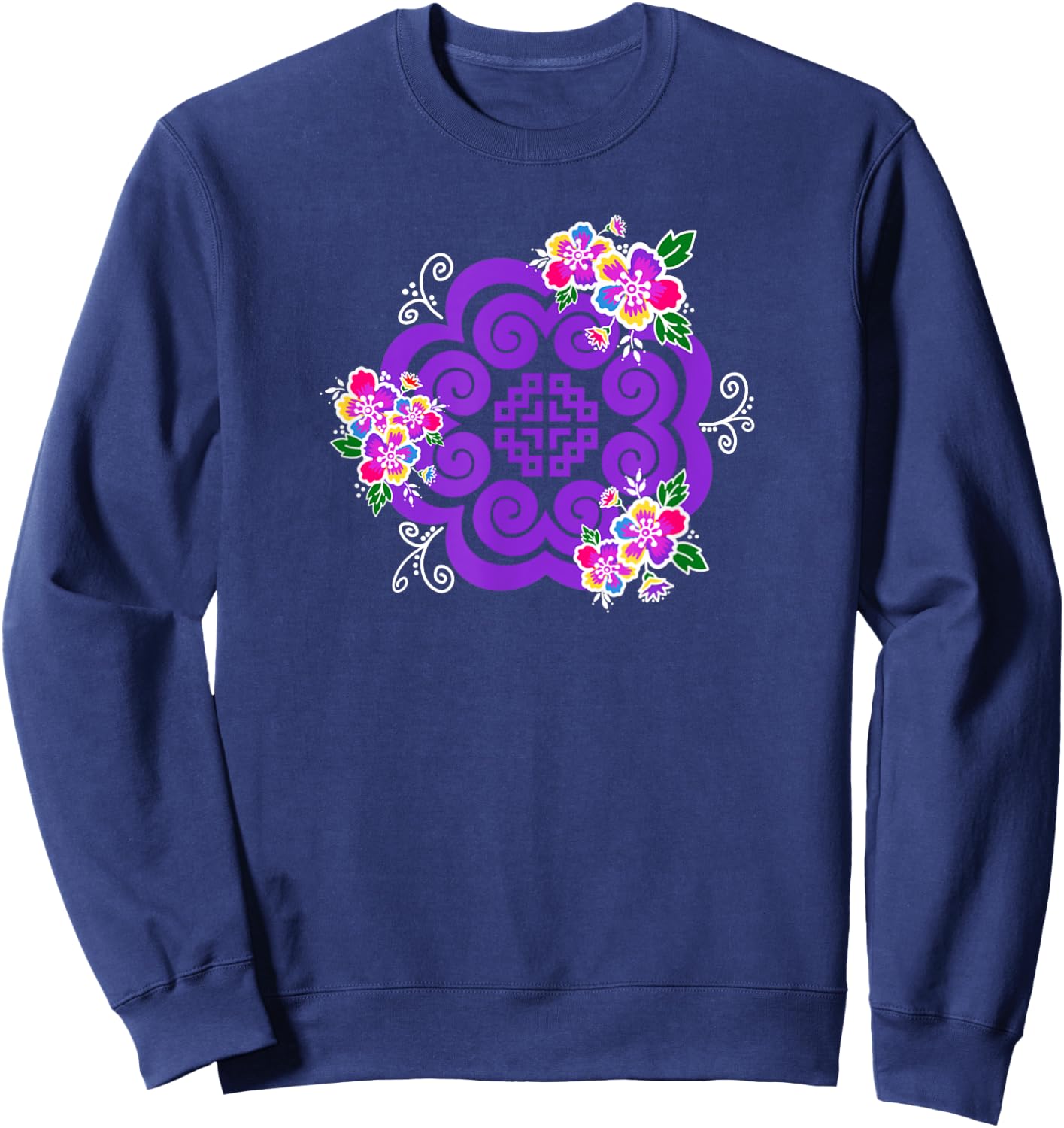 Hmong Purple elephant footprint with flowers Sweatshirt - Sweatshirt | Navy