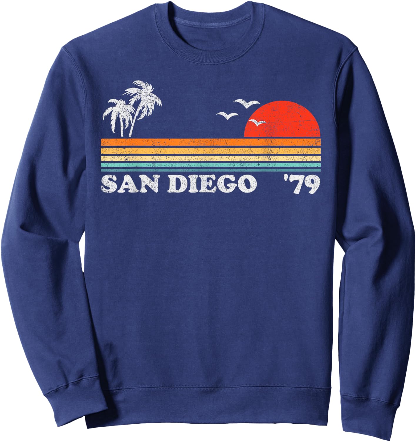 Vintage San Diego California Beach Retro Surfing 70's Gift Women Kids Sweatshirt - Sweatshirt | Navy