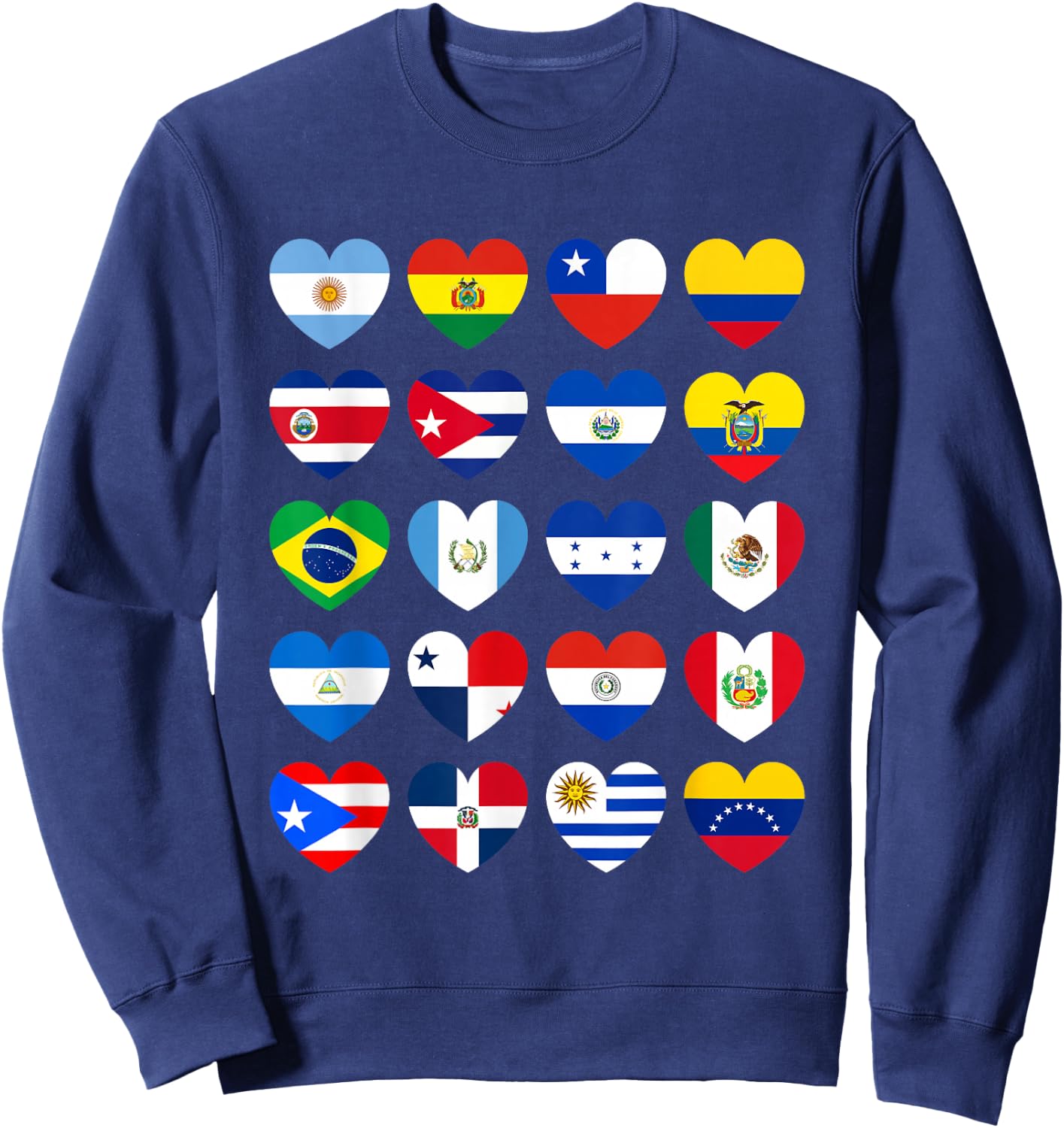 National Hispanic Heritage Month All Countries Flags Hearts Sweatshirt - Sweatshirt | Navy