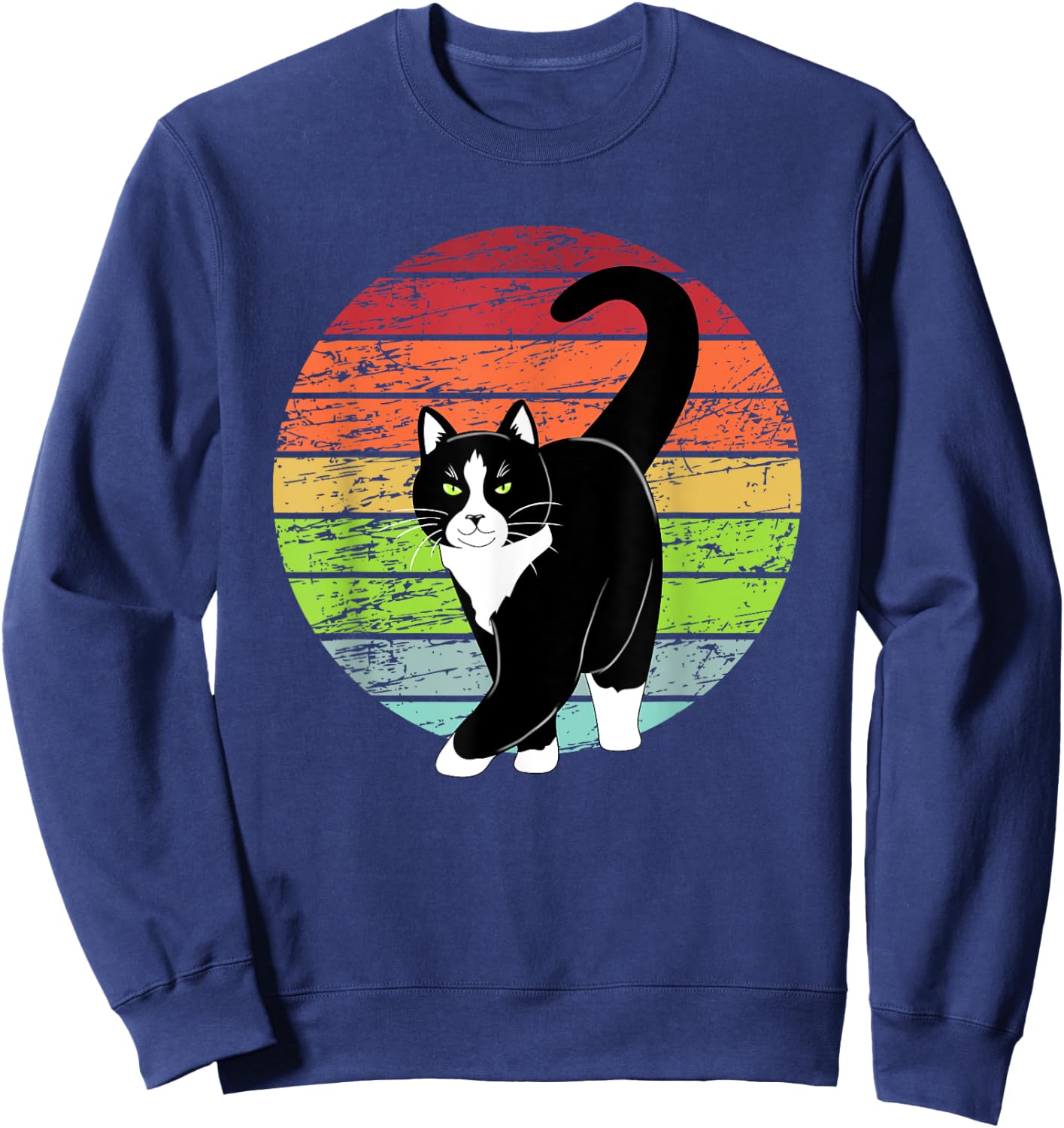 Retro Black Tuxedo Cat Lover Cat Kitty Lover - Green Eyes Women Kids Sweatshirt - Sweatshirt | Navy