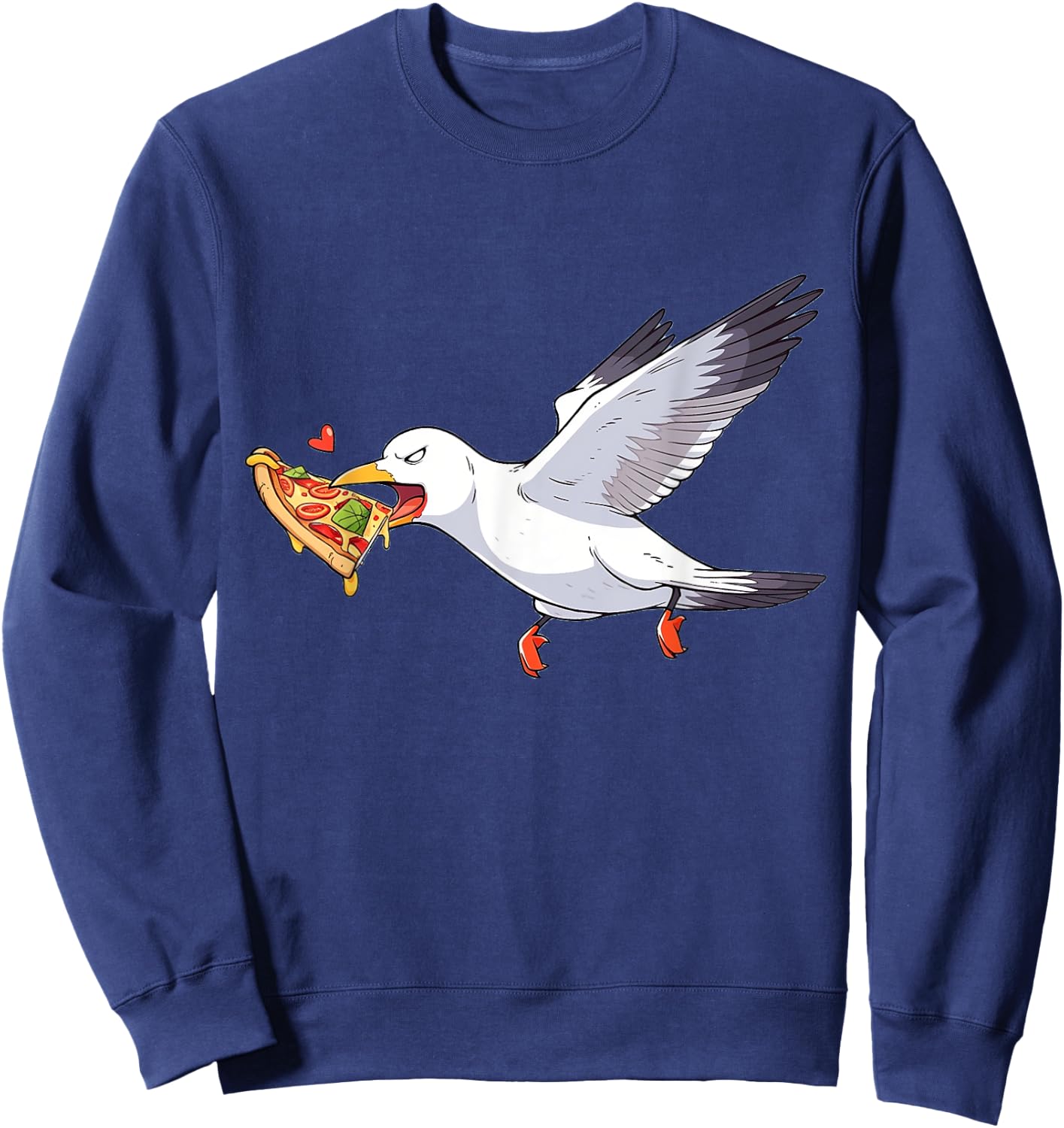 Cranky Seagull Funny Shirt Beach Birds Stealing Pizza Summer Sweatshirt - Sweatshirt | Navy