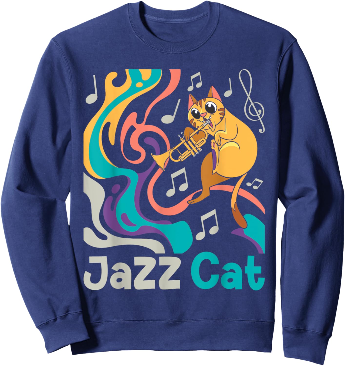 Jazz Cat - Trumpet Lover Trumpeter Marching Band Sweatshirt - Sweatshirt | Navy
